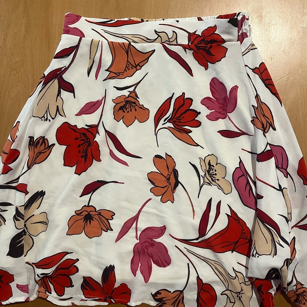 Floral A-Line Skirt in White with Red & Pink Blooms